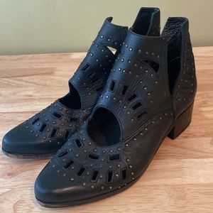 Sbicca Leather Studded Laser cutouts Heeled Booties Vintage Collection